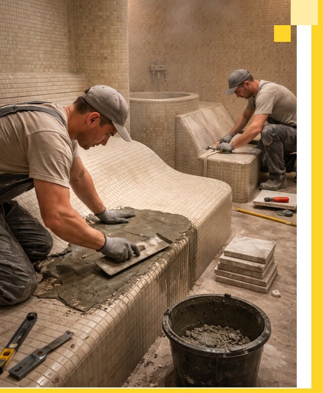 Лежаки для хамама под ключ в Уссурийске, проект и монтаж