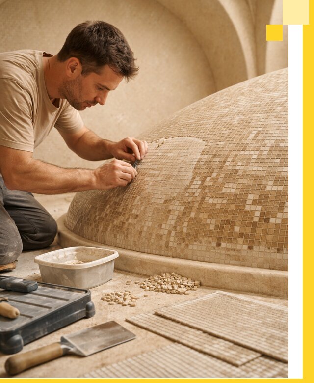 Профессиональная укладка мозаики для хамама под ключ в Уссурийске